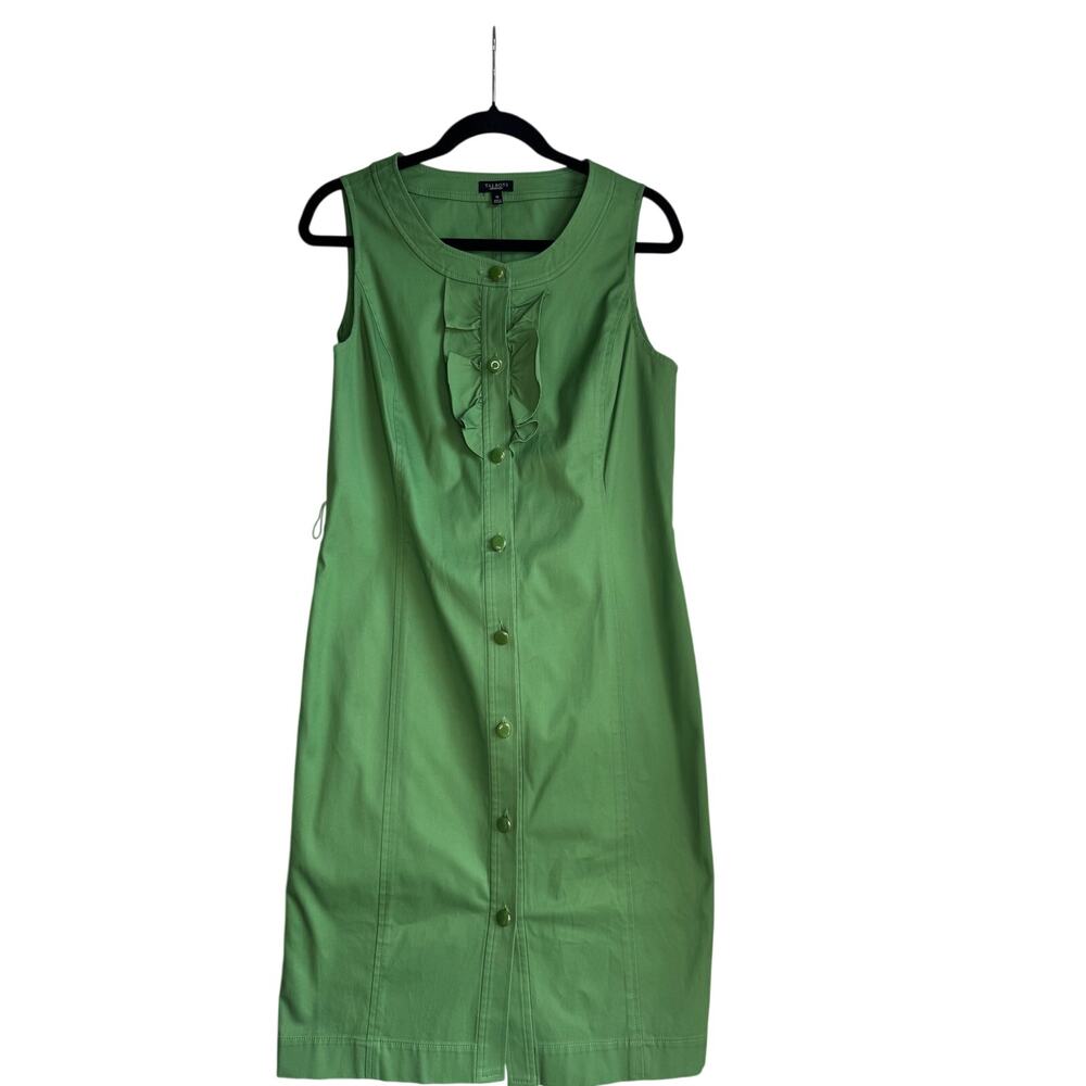 Talbots Lime Green Ruffle Button Front Sheath Dress Size 10 Cotton Stretch - Picture 7 of 7